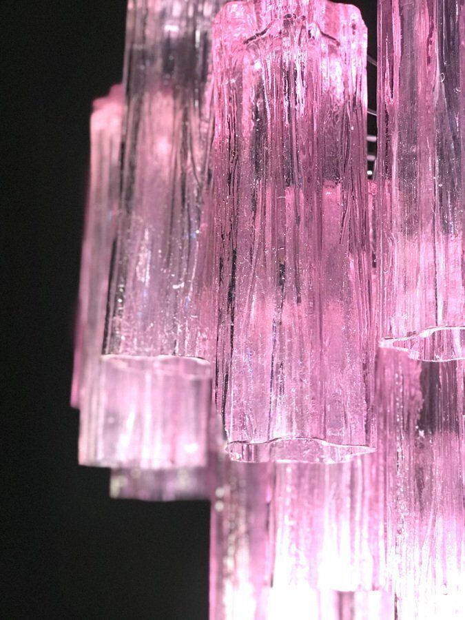 photo vintage Pink Tronchi Pair Of Murano Glass Chandelier By Toni Zuccheri For Venini, 1970s
