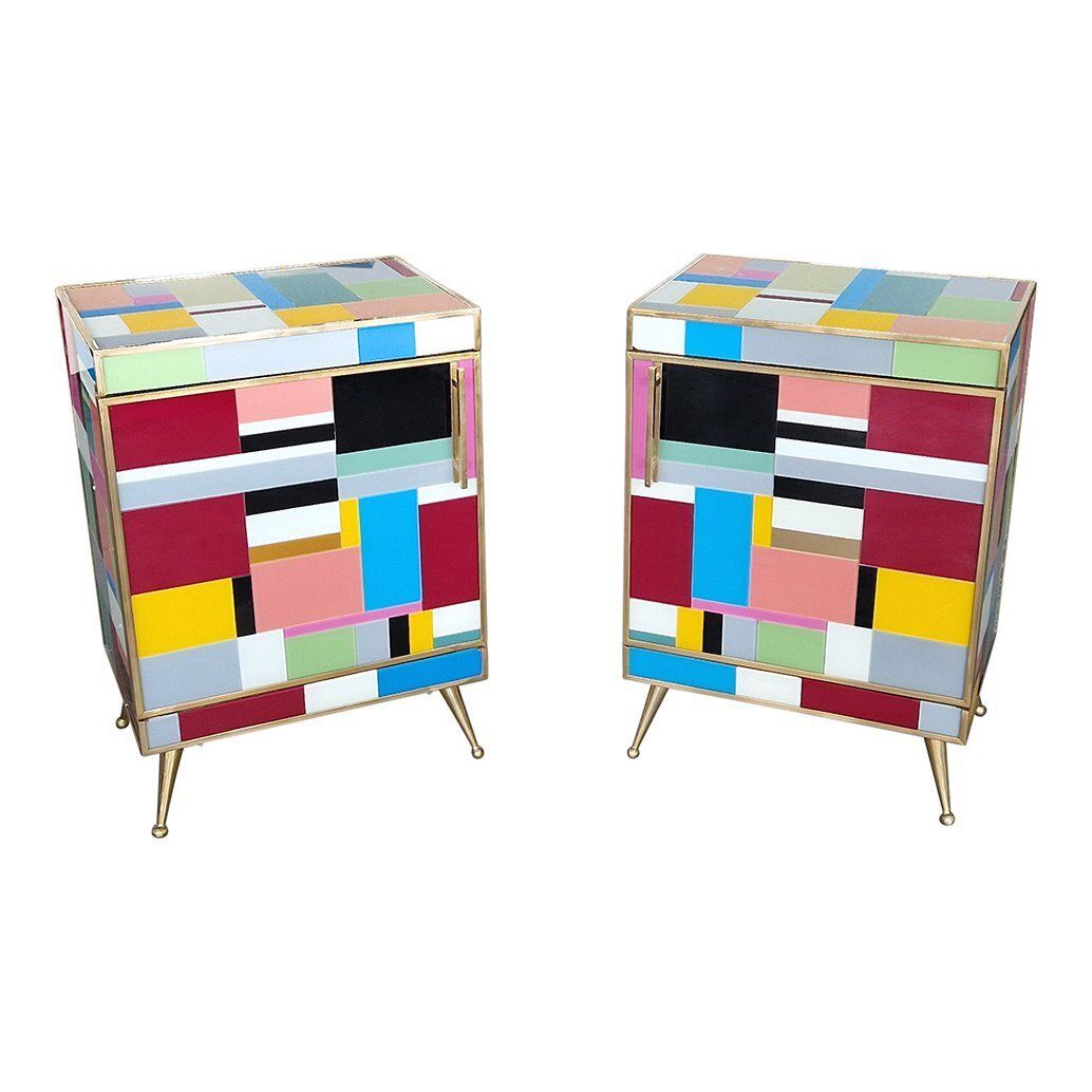 Bedside Tables In Wood And Murano Glass, 1980s, Set Of 2 photo vintage