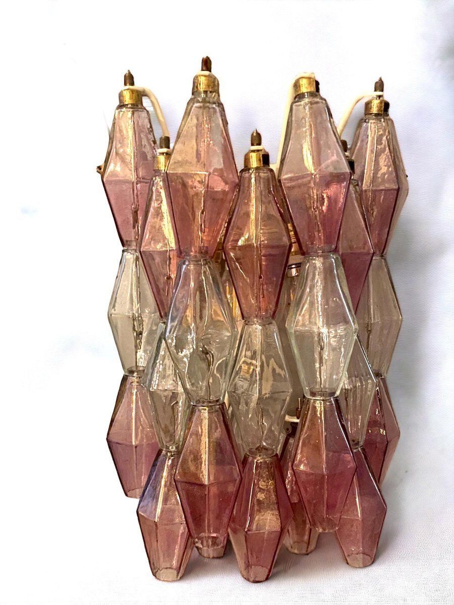 Pink And Clear Poliedri Sconces By Carlo Scarpa For Venini, 1980s, Set Of 2 photo 5267.0