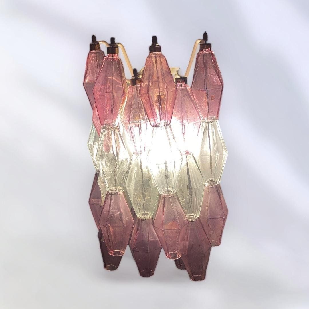 Pink And Clear Poliedri Sconces By Carlo Scarpa For Venini, 1980s, Set Of 2 photo vinterior