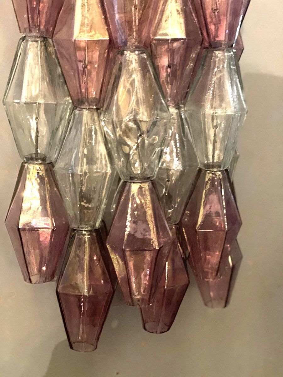 Lighting Pink And Clear Poliedri Sconces By Carlo Scarpa For Venini, 1980s, Set Of 2 photo