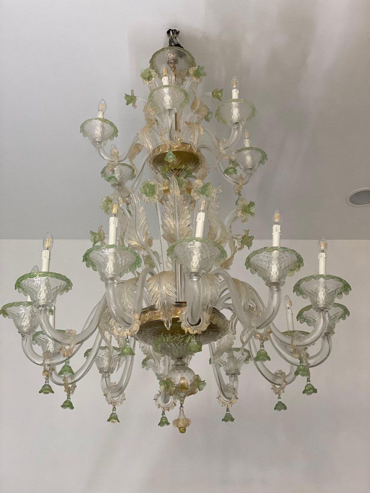 photo furniture Green And Gold Murano Glass Chandelier, 1990s