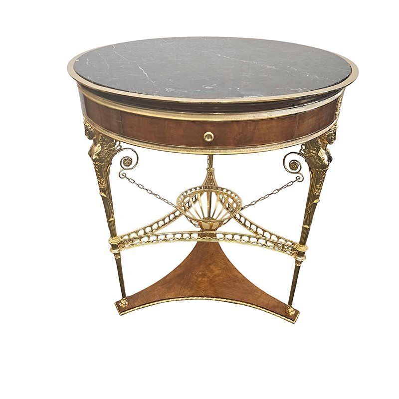 Gueridon In Mahogany And Gilded Bronze, 1960s photo 5919.0
