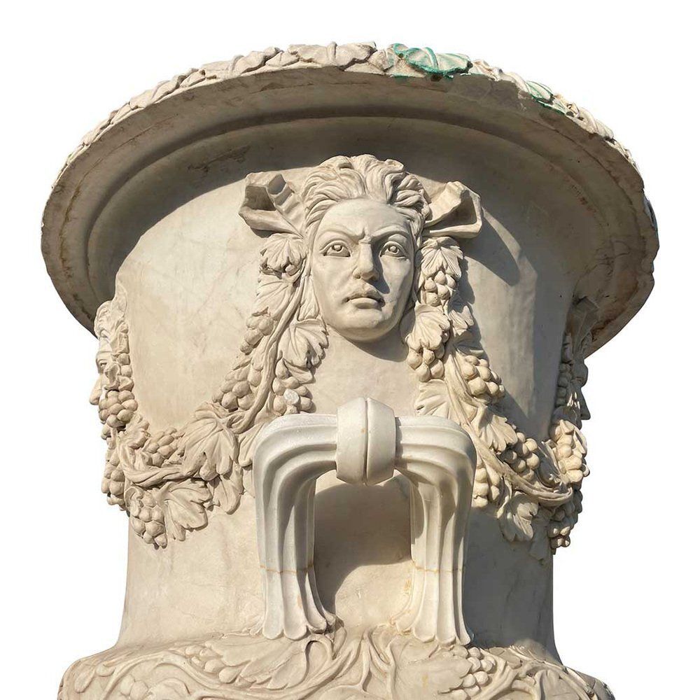 Large White Marble Garden Vases, 1980s, Set Of 2 photo for sale