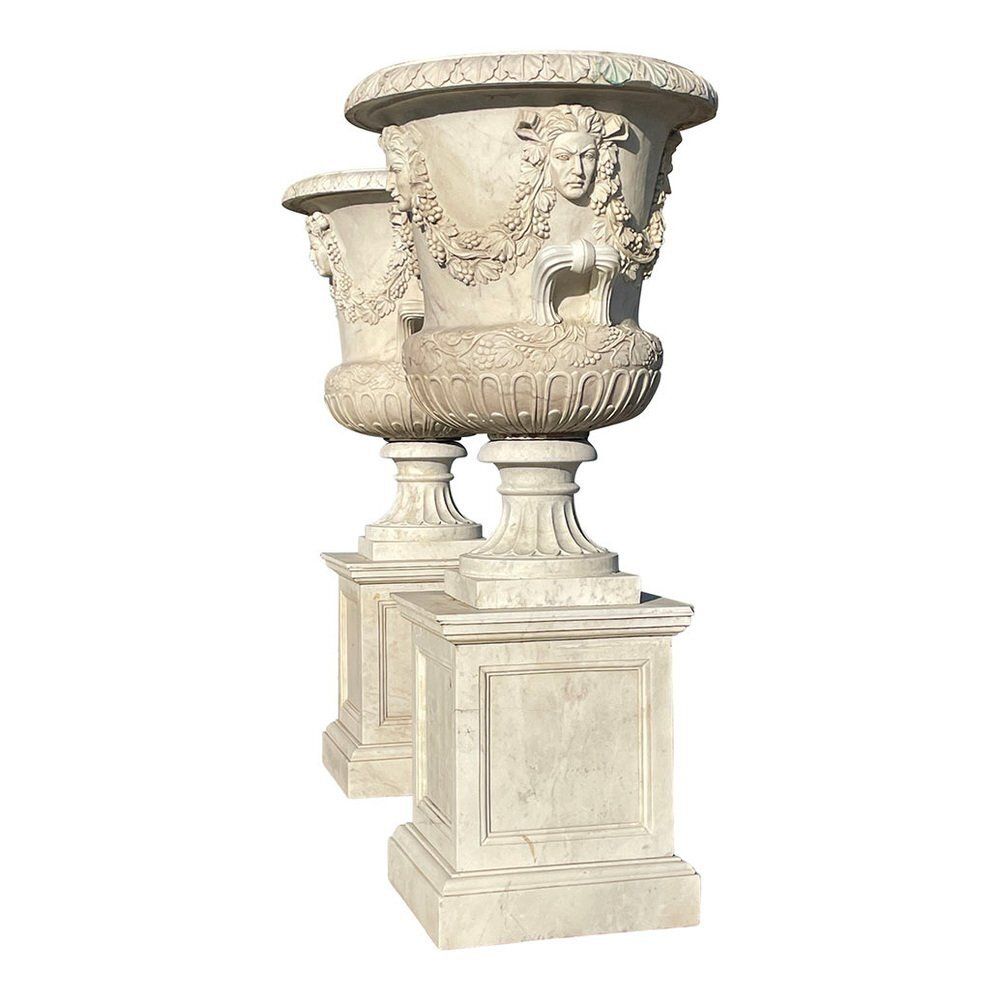 37723.0 Large White Marble Garden Vases, 1980s, Set Of 2 photo