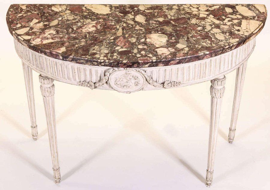 18th Century Italian Louis XVI Ivory Painted Demilune Console Table photo Furniture