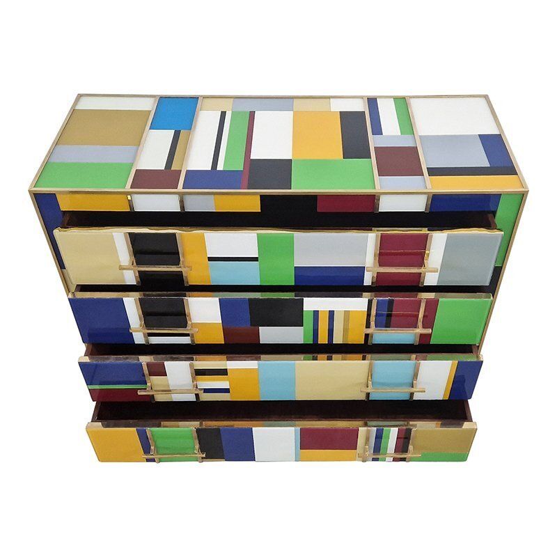 Chest Of Drawers In Multicolored Murano Glass, 1980s photo for sale