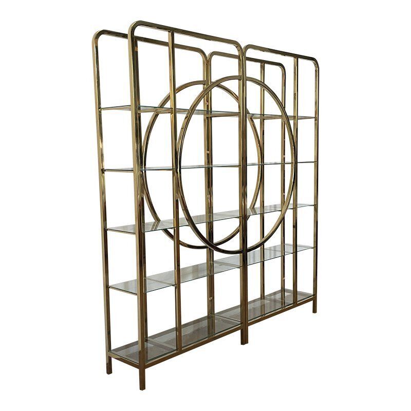 Art Deco Line Bookcase In Chrome Gold Metal And Smoked Glass, 1980s photo 5585.0