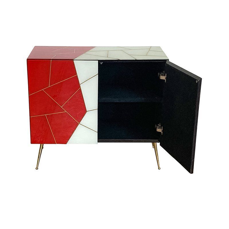 Dresser With Two Wooden Doors In Red And White Glass, 1980s photo vinterior