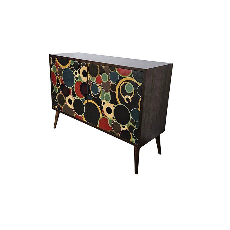 Two Door Sideboard In Wood And Glass, 1980s