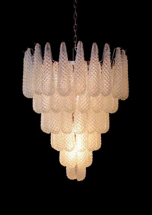 photo for sale Large Italian Murano Chandelier With 52 Glass Petals Drop, 1970s, Set Of 2