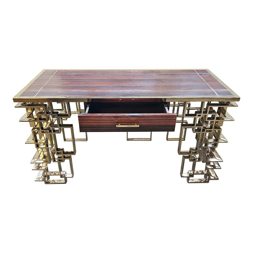 Double Sided Console In Chrome Gold Steel And Briar Top, 1980s