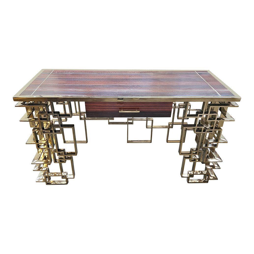 Double Sided Console In Chrome Gold Steel And Briar Top, 1980s photo vinterior