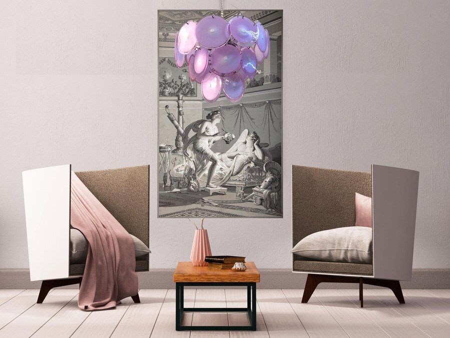 Lighting Pink Murano Glass Disc Chandelier, Italy, 1970s photo