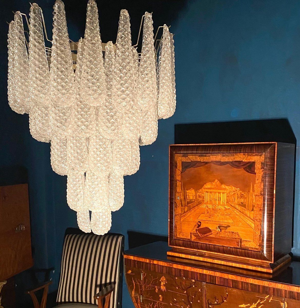 Italian Modern Murano Chandelier With 52 Glass Petals Drop, 1970s photo Lighting