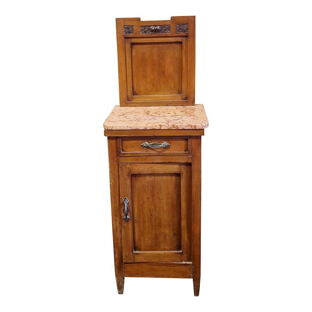 1474.0 Tall Wooden Bedside Tables With Marble Top, 1970s, Set Of 2 photo