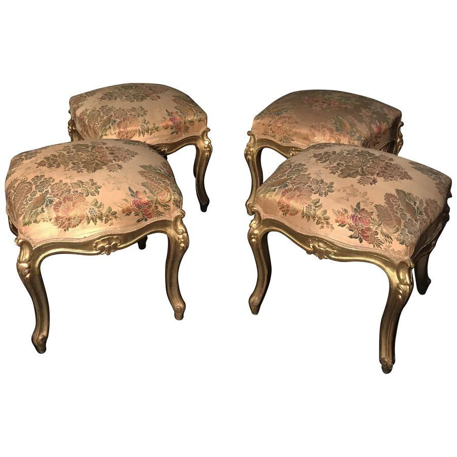 Giltwood Stools, Italy, 19th Century, Set Of 4