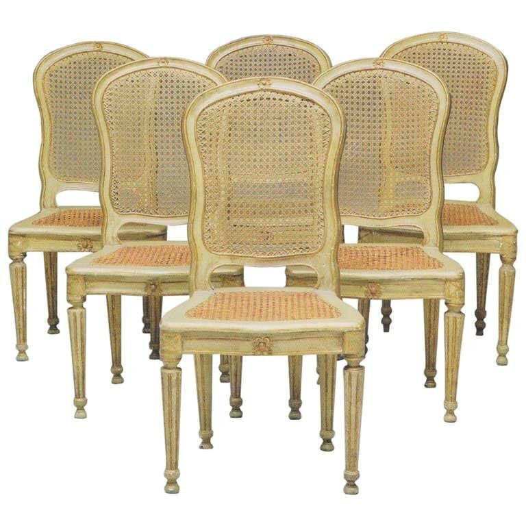 Italian 18th Century Painted And Parcel Gilt Chairs, Set Of 6