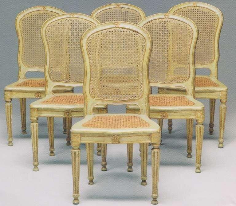 Italian 18th Century Painted And Parcel Gilt Chairs, Set Of 6 photo for sale
