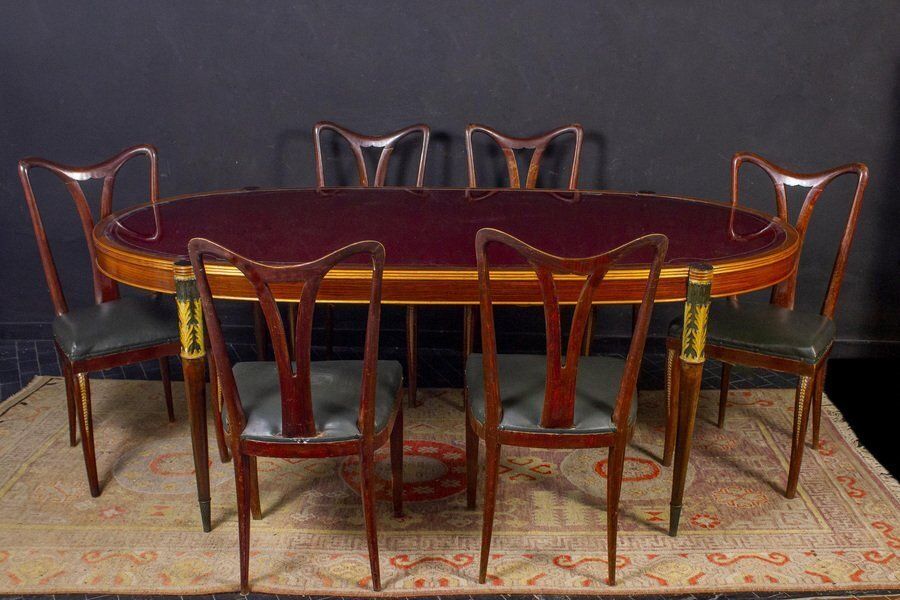 photo vinterior Mid Century Italian Dining Room Set With Table And Bar Cabinet, 1940