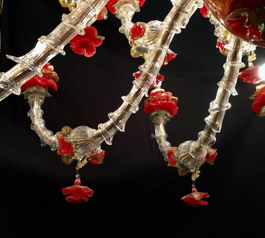 Red And Gold Murano Glass Chandelier, 1980s photo vintage