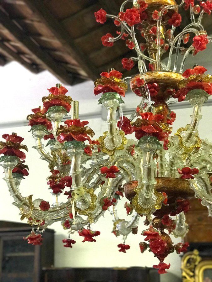 photo vinterior Red And Gold Murano Glass Chandelier, 1980s