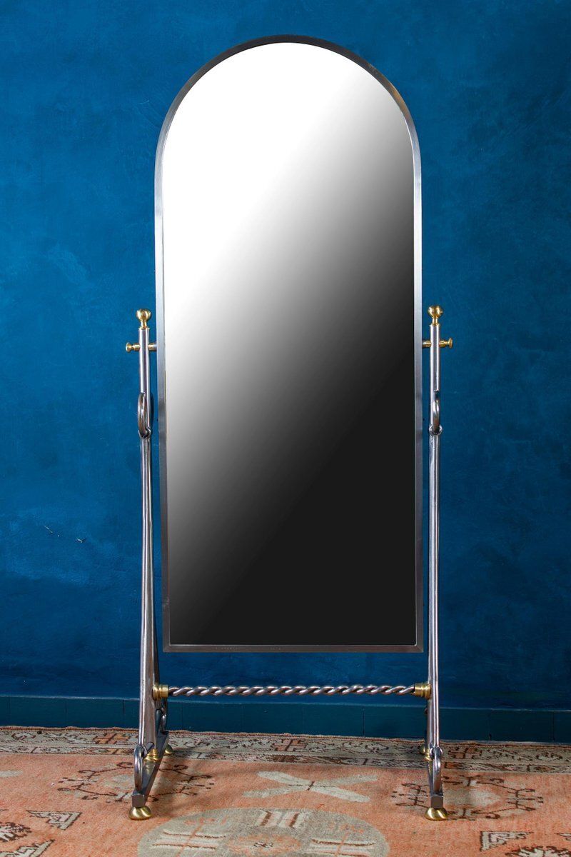 Italian Steel Psyche Mirror By Alberto Orlandi, 1970s photo furniture