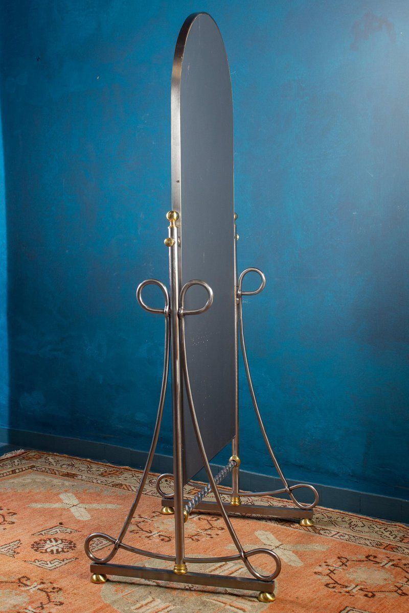 Italian Steel Psyche Mirror By Alberto Orlandi, 1970s photo Home Decor