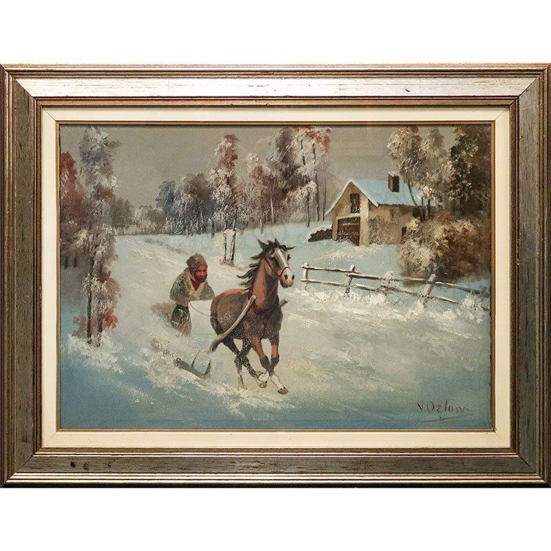 Victor Orlow, Winter In The Steppe, 1950s, Oil On Canvas, Framed photo furniture