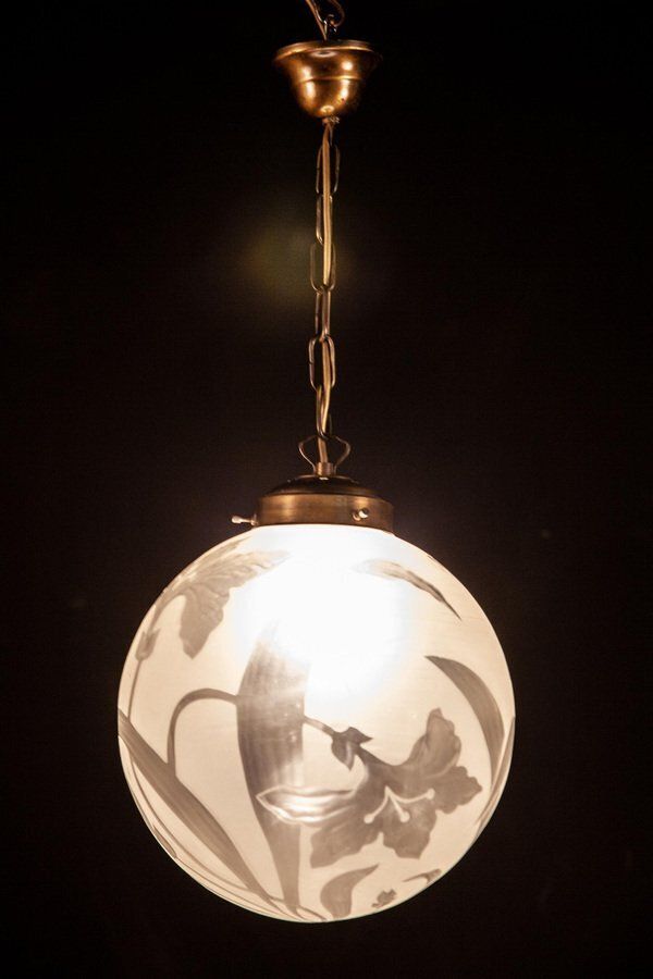 Liberty Engraved Glass Sphere Chandelier Or Lantern, Italy, 1940 photo buy