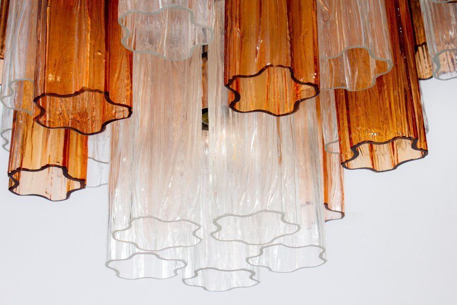 photo for sale Gold And Clear Murano Glass Tronchi Chandelier, 1970s