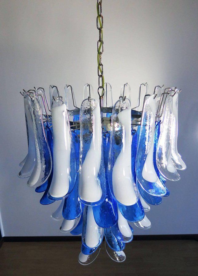 Italian Blue And White Murano Glass Chandeliers, 1980s, Set Of 2 photo vintage