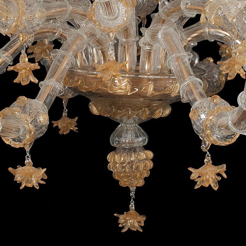 Rezzonico Chandelier In Crystal And Gold Murano Glass, 1950s photo buy