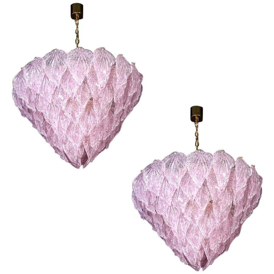 Pink Murano Glass Polar Chandeliers, Italy, 1970s, Set Of 2