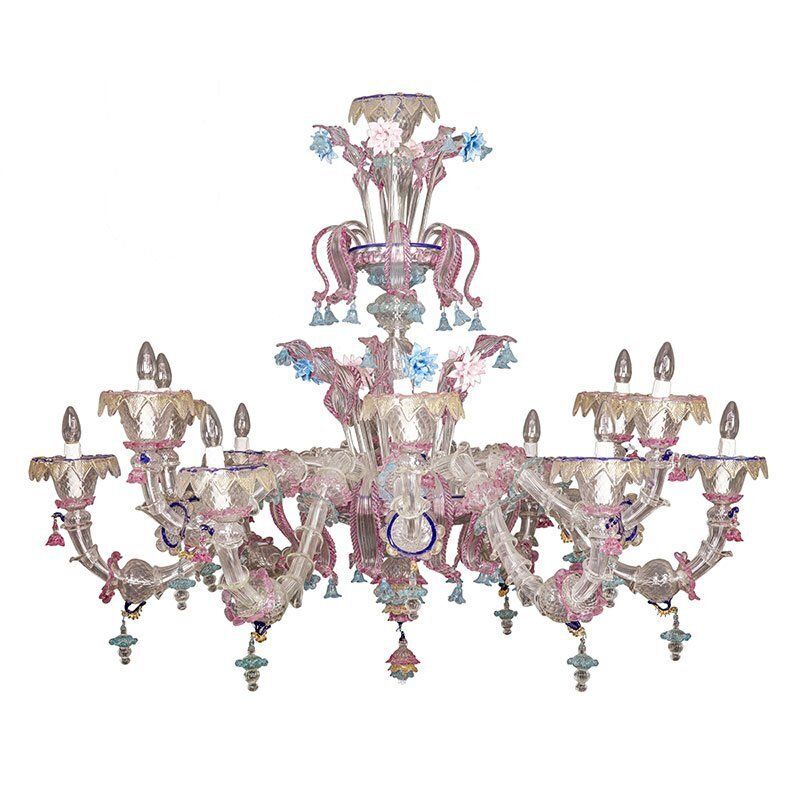 Rezzonico Chandelier In Pink White Gold Murano Glass, 1950s