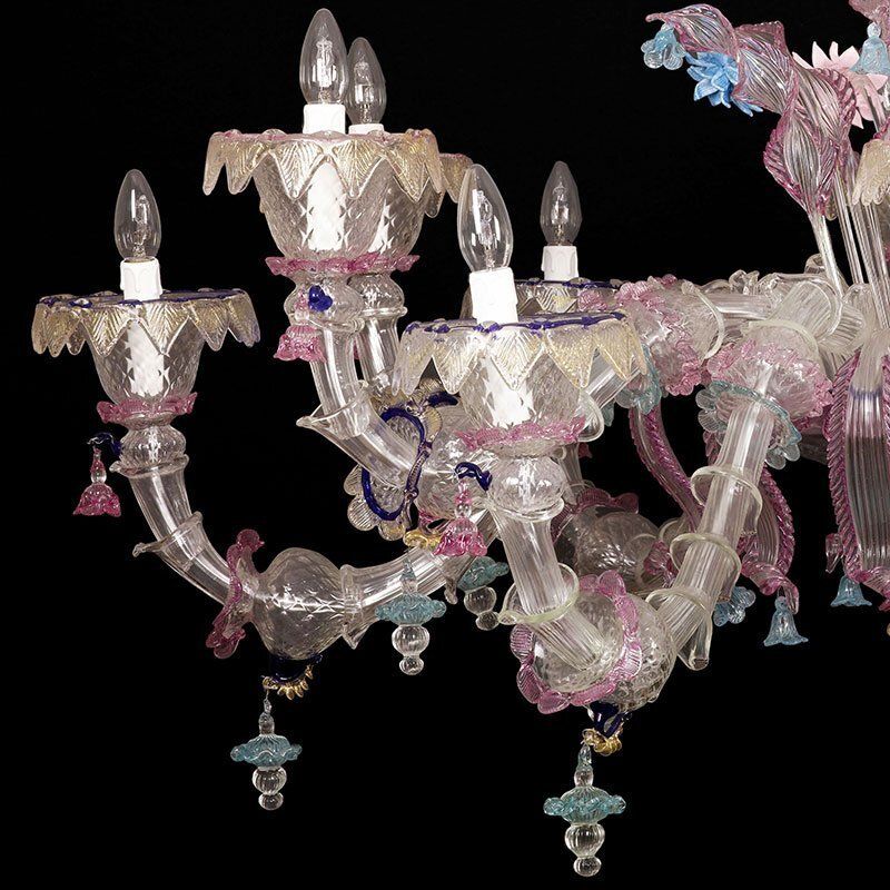 Rezzonico Chandelier In Pink White Gold Murano Glass, 1950s photo for sale