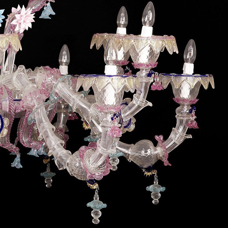 Rezzonico Chandelier In Pink White Gold Murano Glass, 1950s photo Lighting