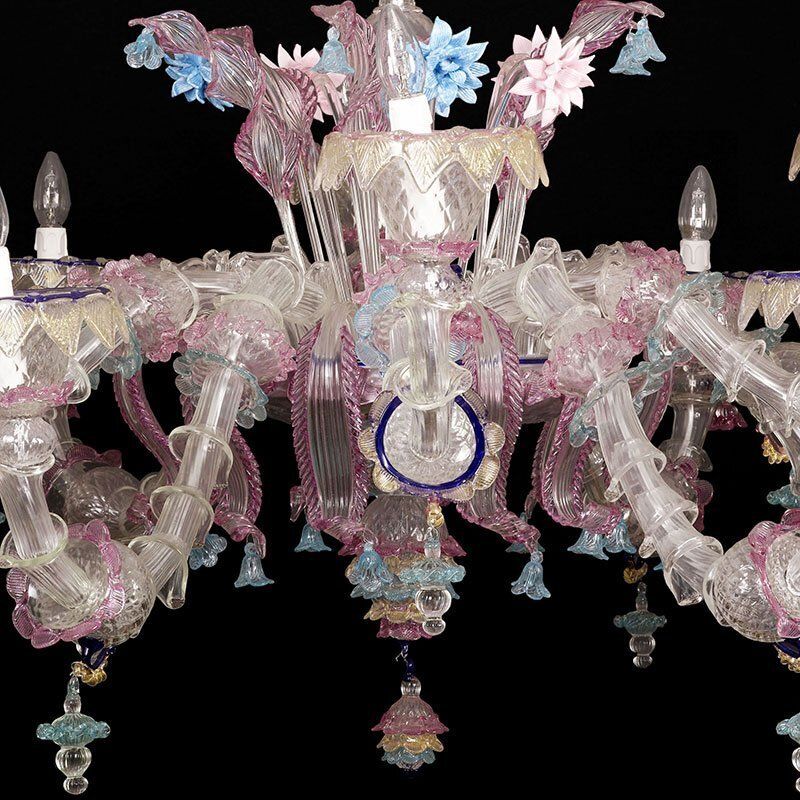 Rezzonico Chandelier In Pink White Gold Murano Glass, 1950s photo 9705.0