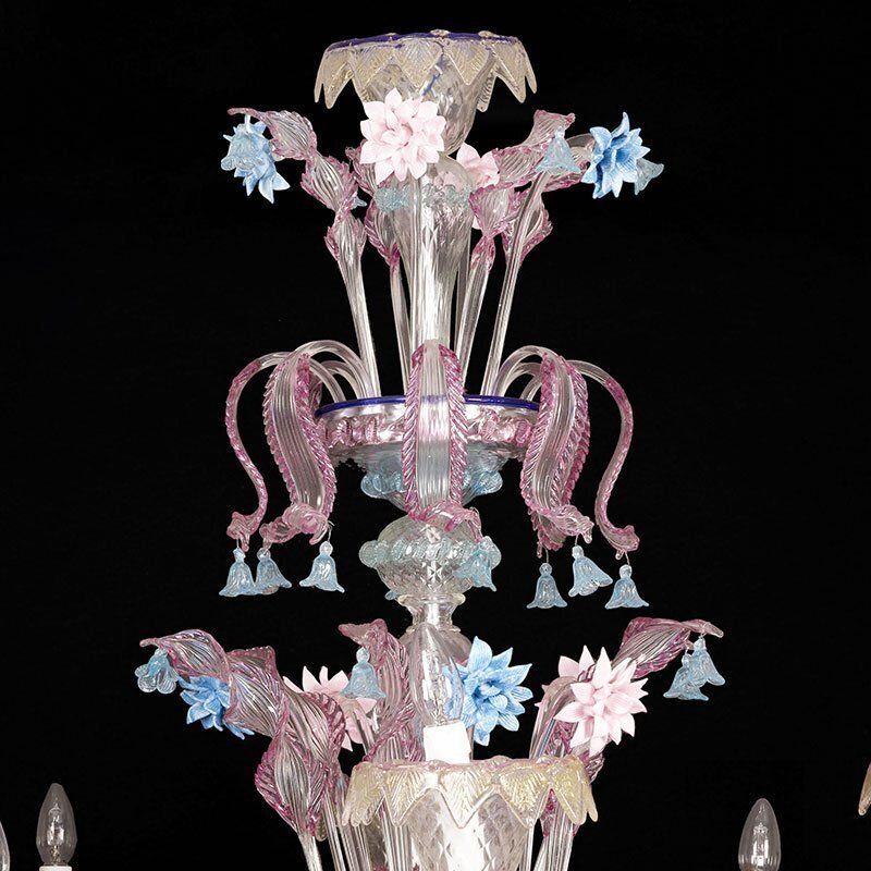 Rezzonico Chandelier In Pink White Gold Murano Glass, 1950s photo vinterior