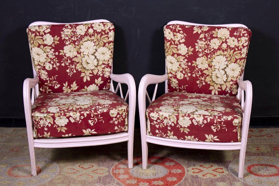 Mid Century Italian Pink Armchairs In The Style Of Paolo Buffa, 1950s photo furniture
