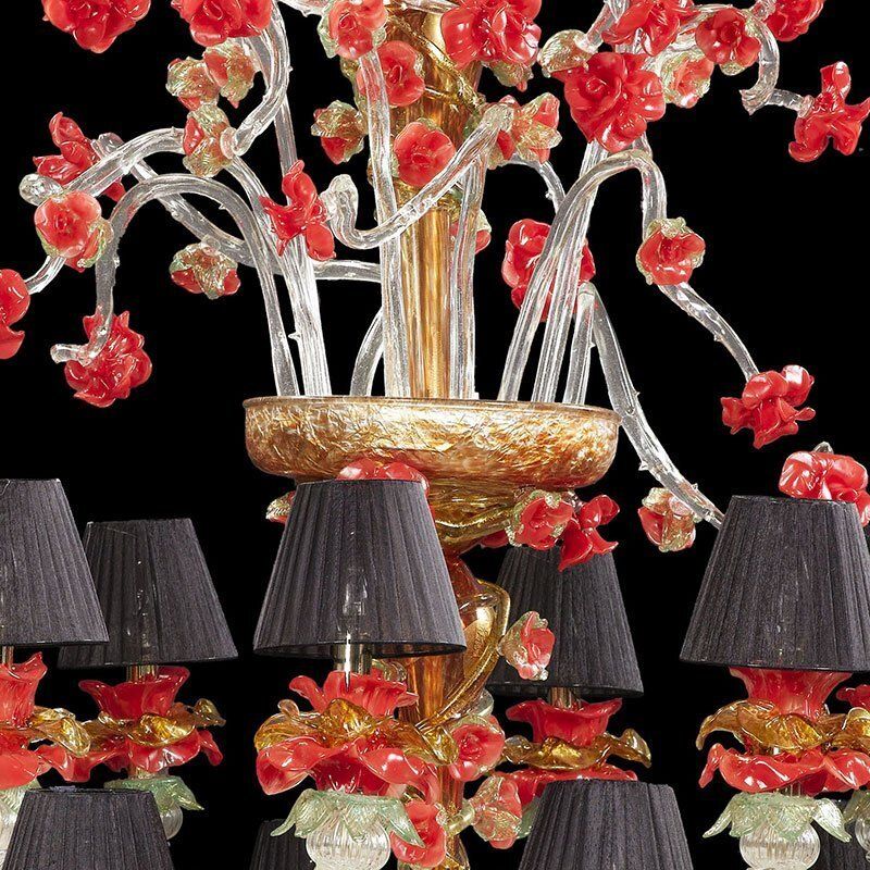 Rezzonico Chandelier In White Gold Red Murano Glass, 1950s photo vinterior