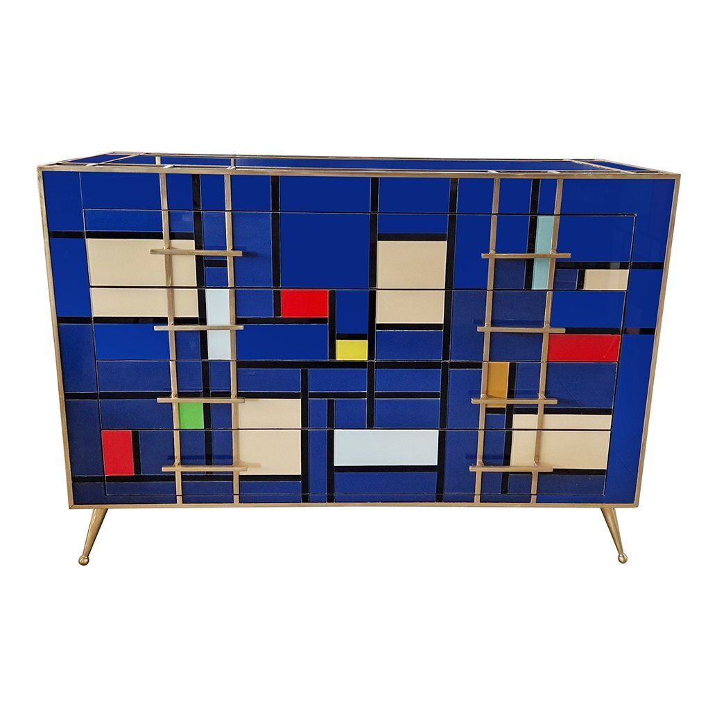 Dresser With Four Drawers In Blue Murano Glass, 1980s photo vintage