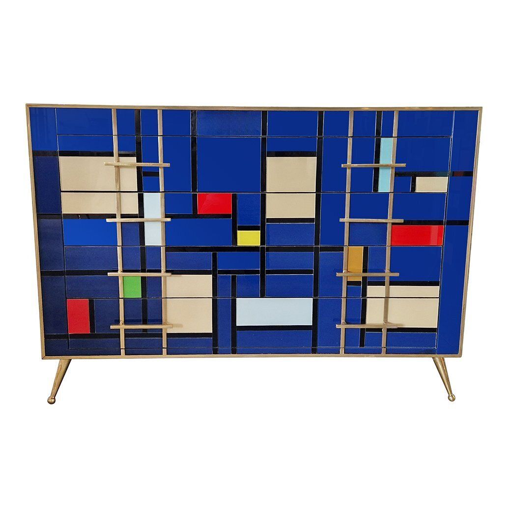 photo for sale Dresser With Four Drawers In Blue Murano Glass, 1980s