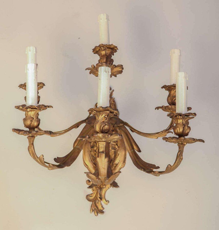 French Mid 19th Century Louis XV Style Ormolu Six Arm Sconces, Set Of 2 photo furniture