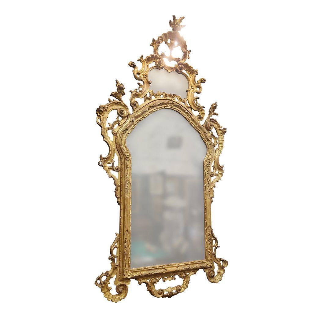 Large Venetian Louis XV Style Mirror In Carved And Gilded Wood, 1980s photo Home Decor