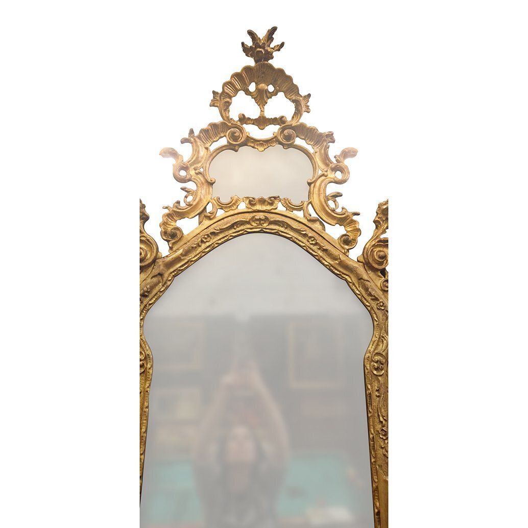 Large Venetian Louis XV Style Mirror In Carved And Gilded Wood, 1980s photo vinterior