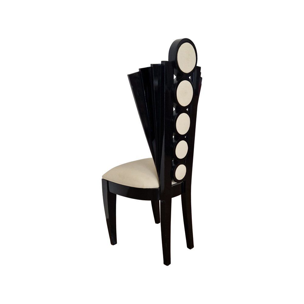 Deco Line Chair In Black Lacquered Wood And Ivory Eco Leather, 1980s photo 585.0