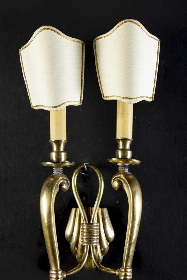 Set Of Mid Century Brass Sconces Or Wall Lights, Italy, 1940s photo Lighting
