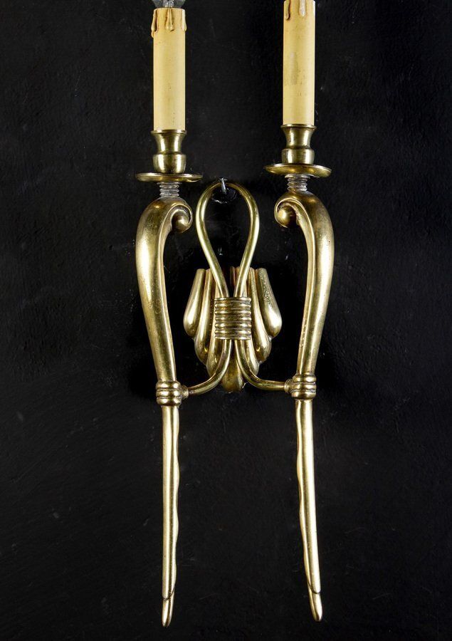 2807.0 Set Of Mid Century Brass Sconces Or Wall Lights, Italy, 1940s photo
