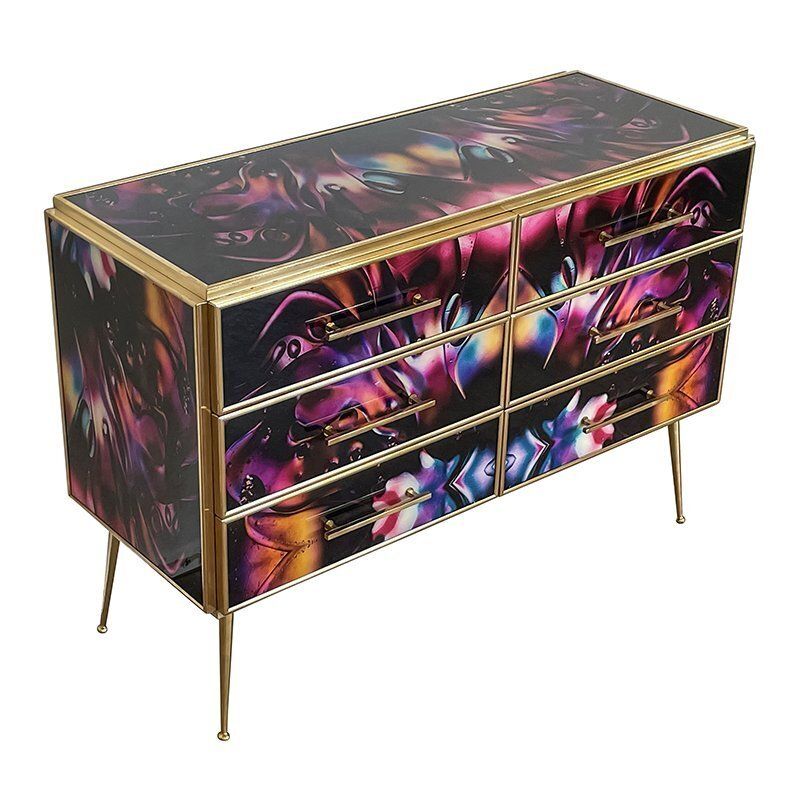 Chest Of 6 Drawers In Multicolored Murano Glass photo vinterior